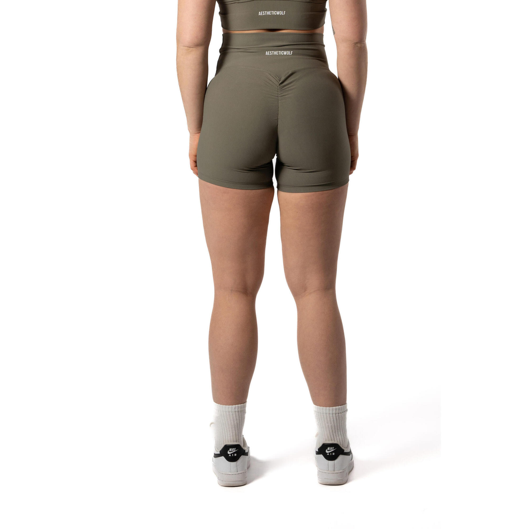 Aesthetic Wolf - Short Sans Souture Côtelée V2 Scrunch Fitness Vert Sauge - Short - Vert - 36 Xs - Decathlon