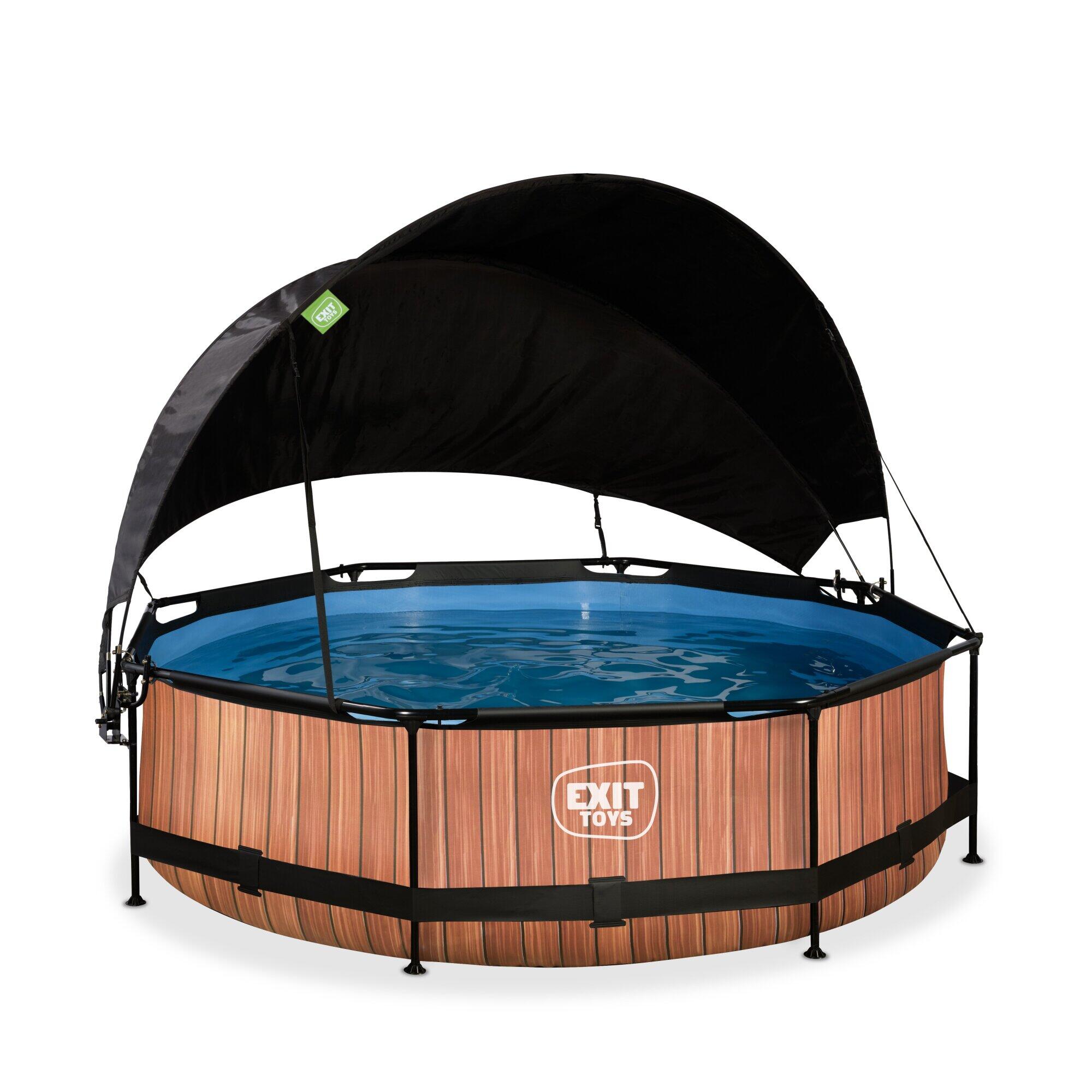 EXIT TOYS EXIT Wood zwembad ø300x76cm met filterpomp en schaduwdoek - bruin