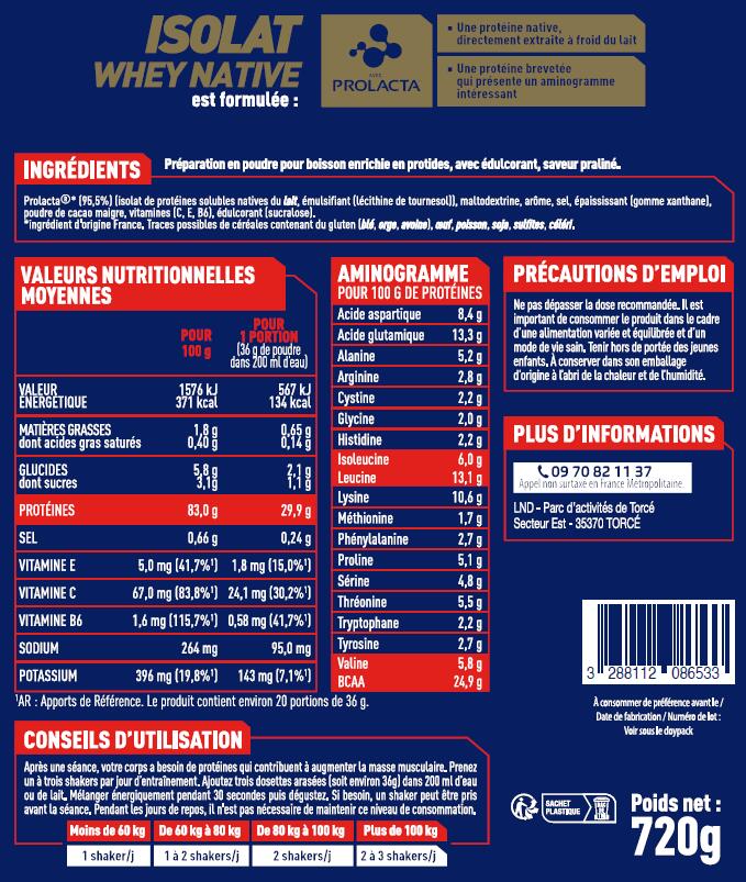 Nutrition protéinée saveur praliné Apurna Isolat Native 2/3