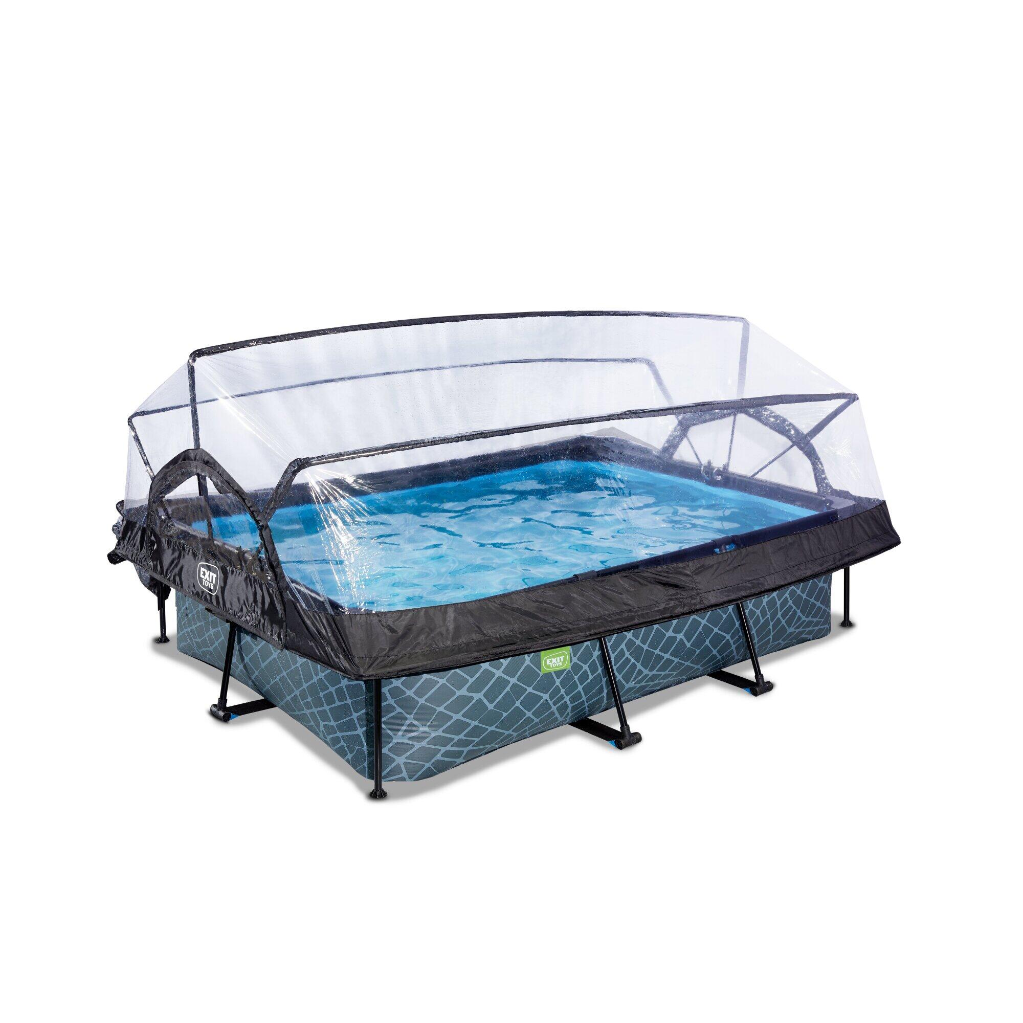 EXIT TOYS EXIT Stone zwembad 220x150x65cm met filterpomp en overkapping - grijs