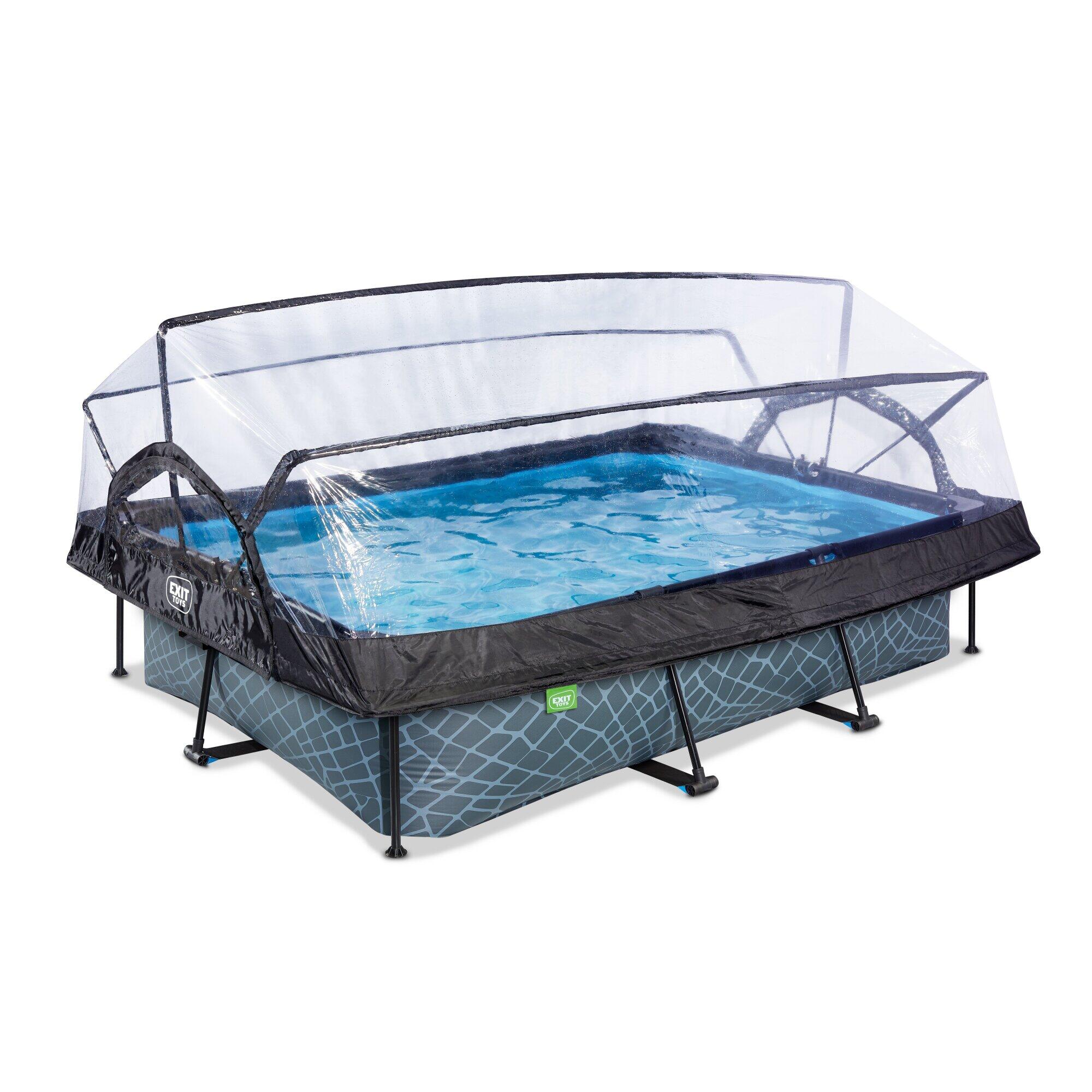 EXIT TOYS EXIT Stone zwembad 300x200x65cm met filterpomp en overkapping - grijs