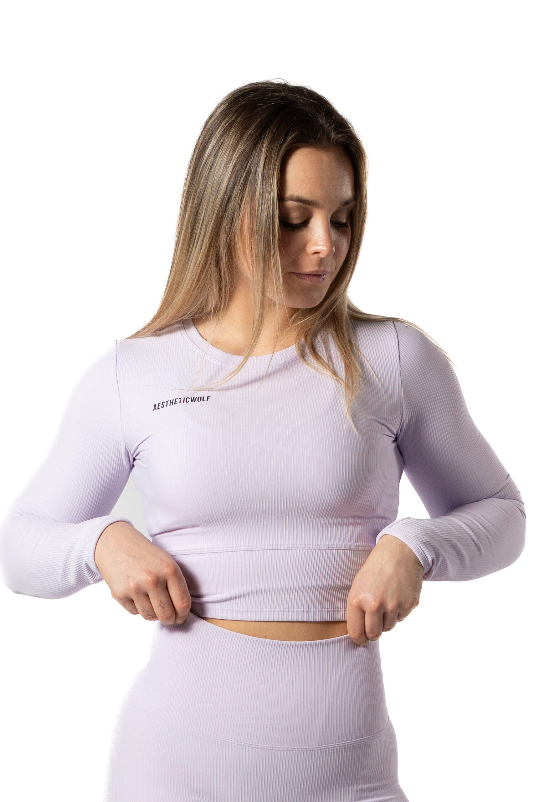 Crop Top a maniche lunghe a coste v2 - Aesthetic Wolf - Donna - Lavanda |  Aesthetic Wolf