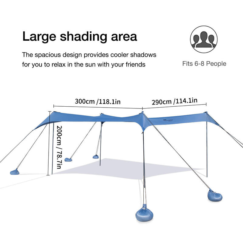 防紫外光露營用沙灘天幕 (附桿及沙袋) - 卡其色
