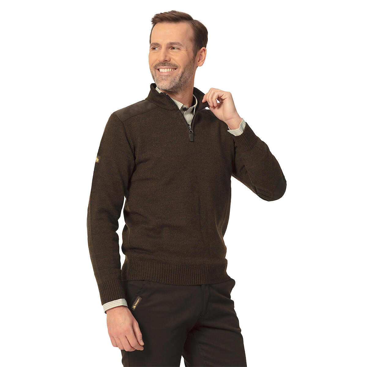 TAGART Herren Jagdpullover Tagart Thorn 2 mit Wolle, Wildledereinsätzen und Stehkragen