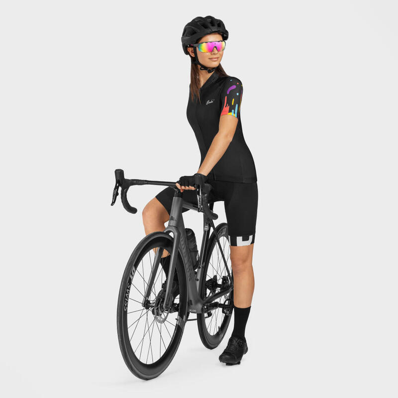 Maillot manches courtes Cyclisme SIROKO M2 Aquarelle Noir Femme