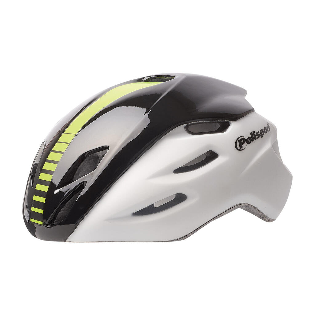 Polisport Aero Road Helmet – Matte White/Gloss Black/Yellow, L 58–61 cm