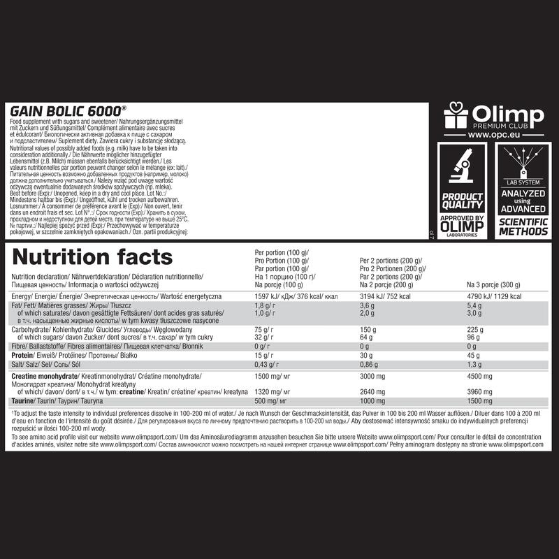 Olimp Sport Nutrition - Gain Bolic 6000 3,5 kg - Ganhador de massa com creatina