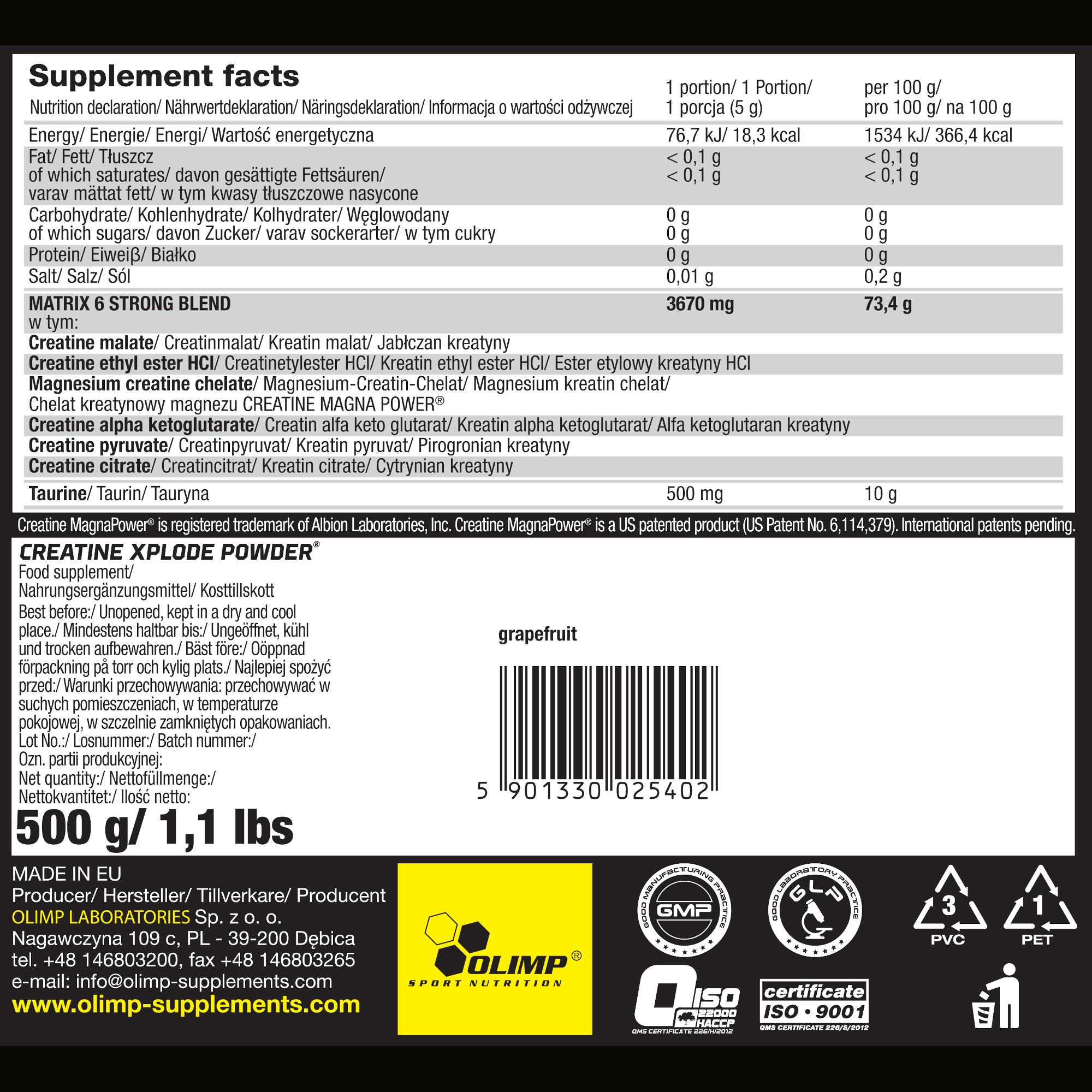 Creatine XPLODE OLIMP 500 g Grejpfrut 4/4