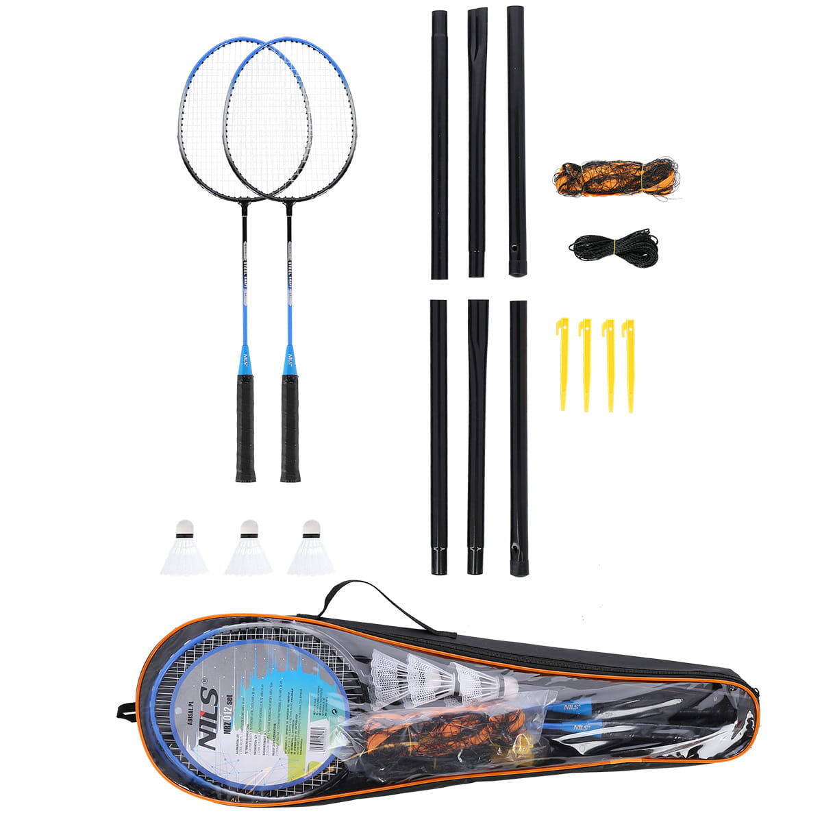 Badmintonset 2 rackets + 3 shuttlecocks + net in hoes Nils NRZ012 5/7