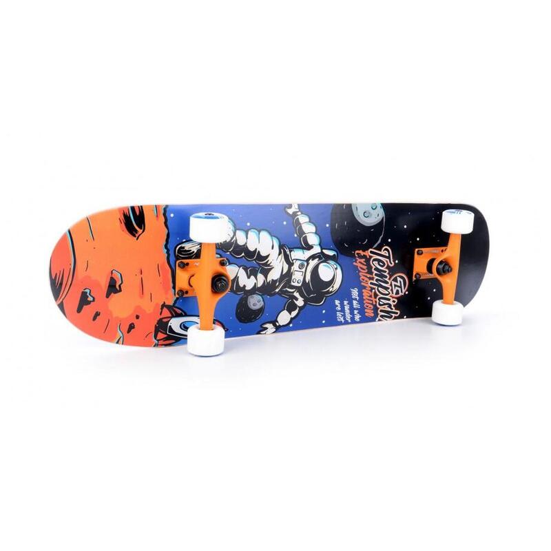 Skateboard Explorate 31 x 8 inch hout zwart/oranje/blauw