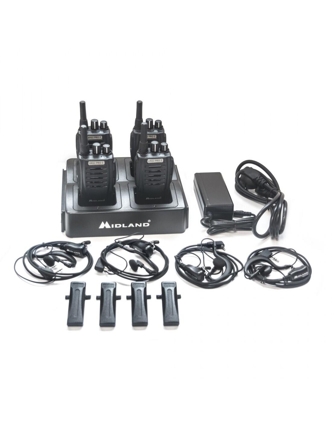Walkie talkie MIDLAND BR02 PRO Z Pack 4 radios con cargador múltiple y 6 micro 7/7