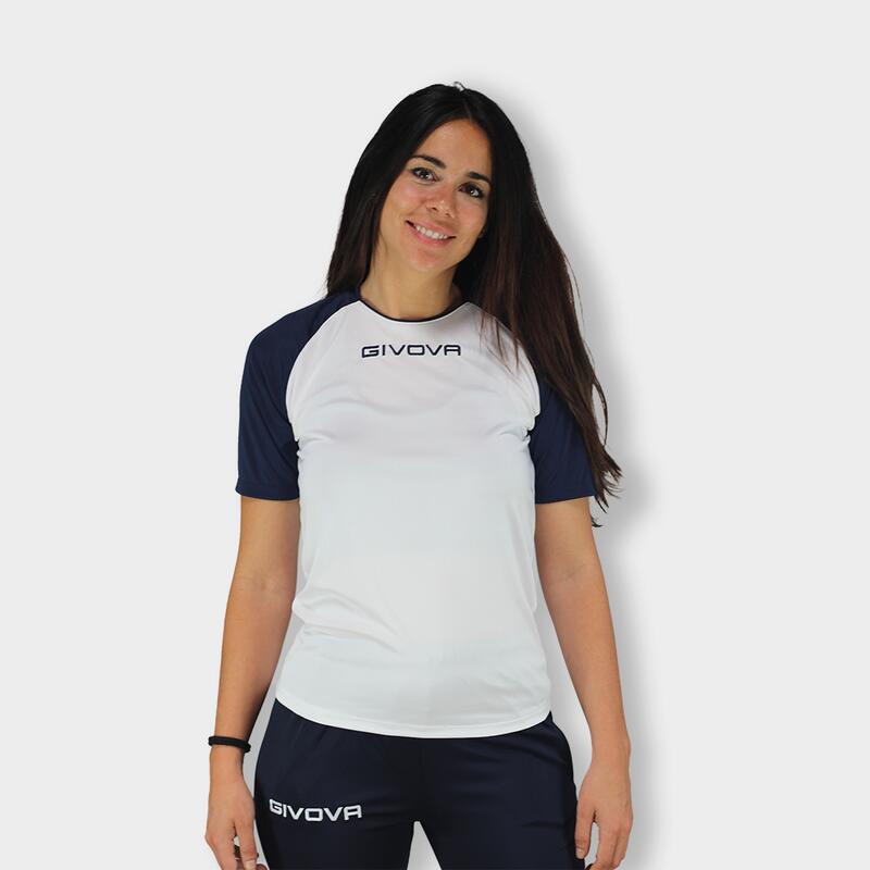 Camiseta de Fútbol Givova Capo Blanca/Azul Marino Poliéster