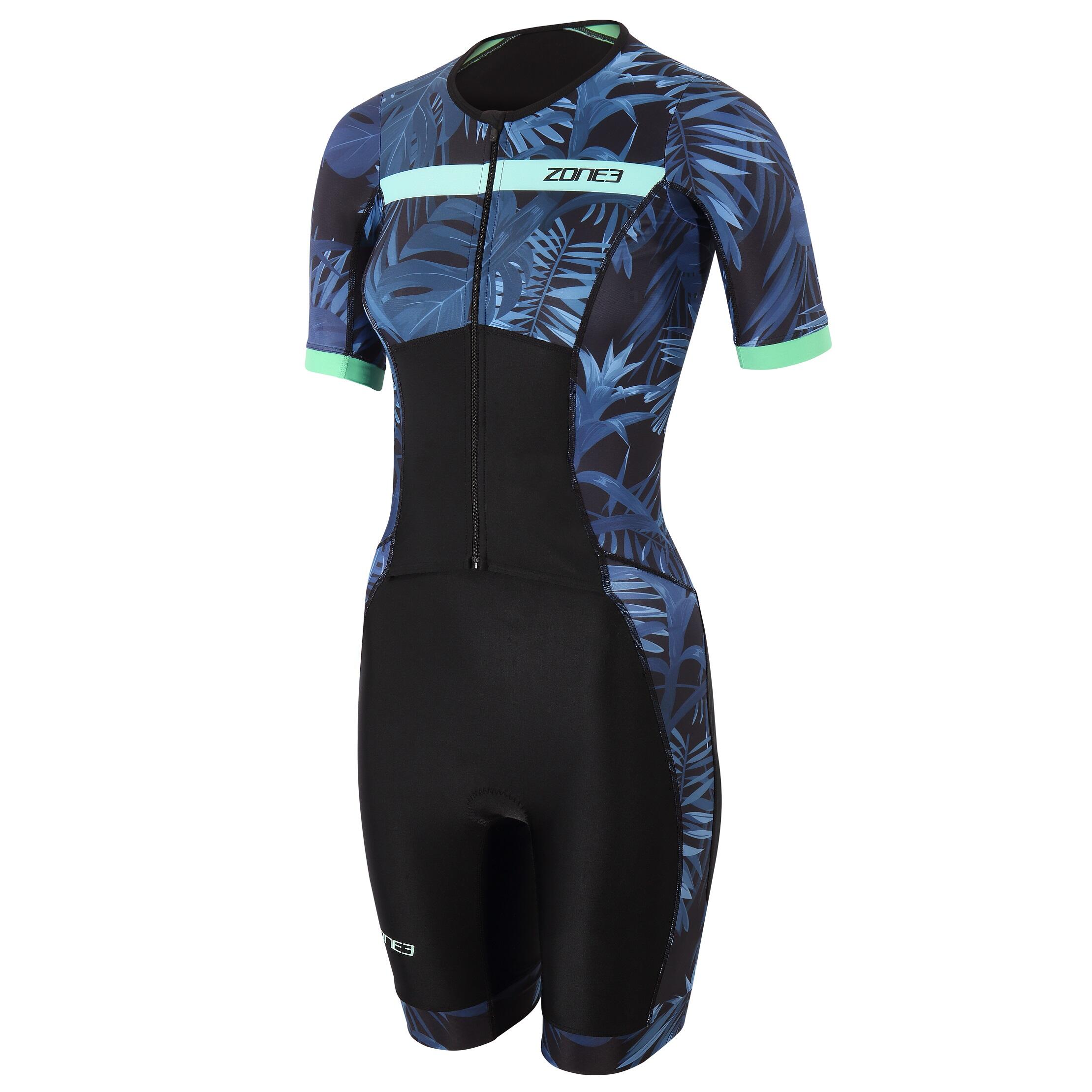 Women's Triathlon Zone3 Activate+ Tropical Palm SS FullZip Trisuit