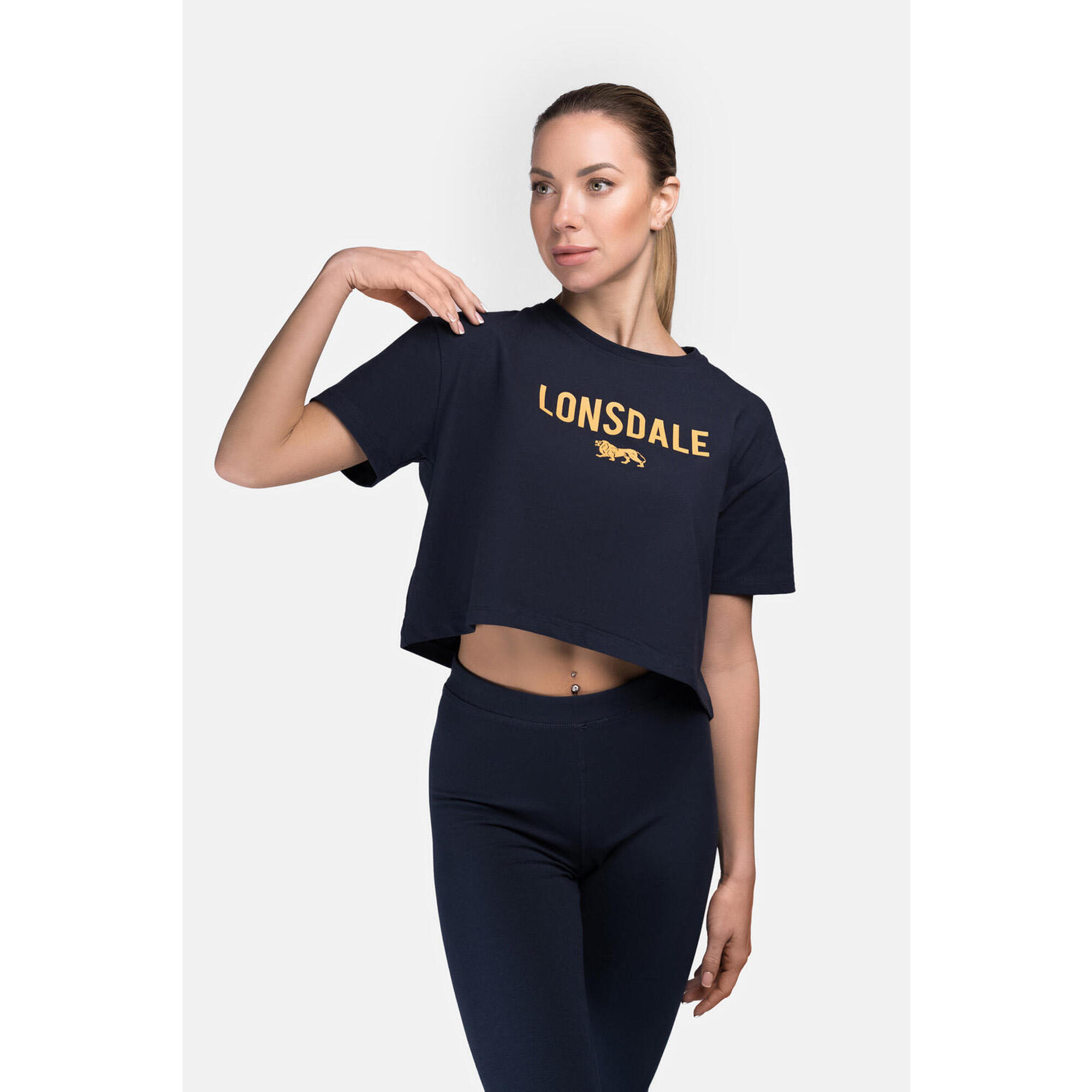 Lonsdale - T-shirt Cropped Oversize Femme Lonsdale Moira - T-shirt Manches Courtes - Bleu|jaune|orange - Decathlon