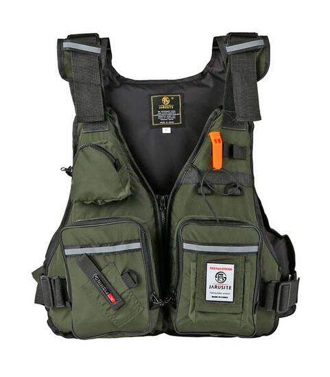 Gilet Sauvetage Pêche J28 70N Vert Militaire - Aide Flottabilité M-L 75-100 kg