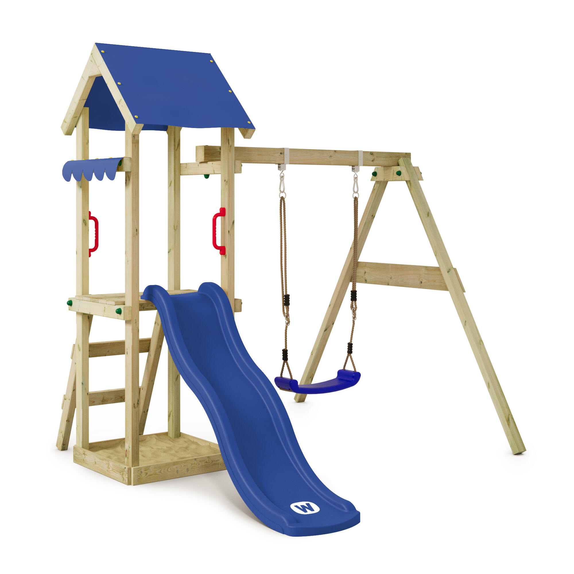 WICKEY Spielturm TinyWave mit Schaukel & blauer Rutsche