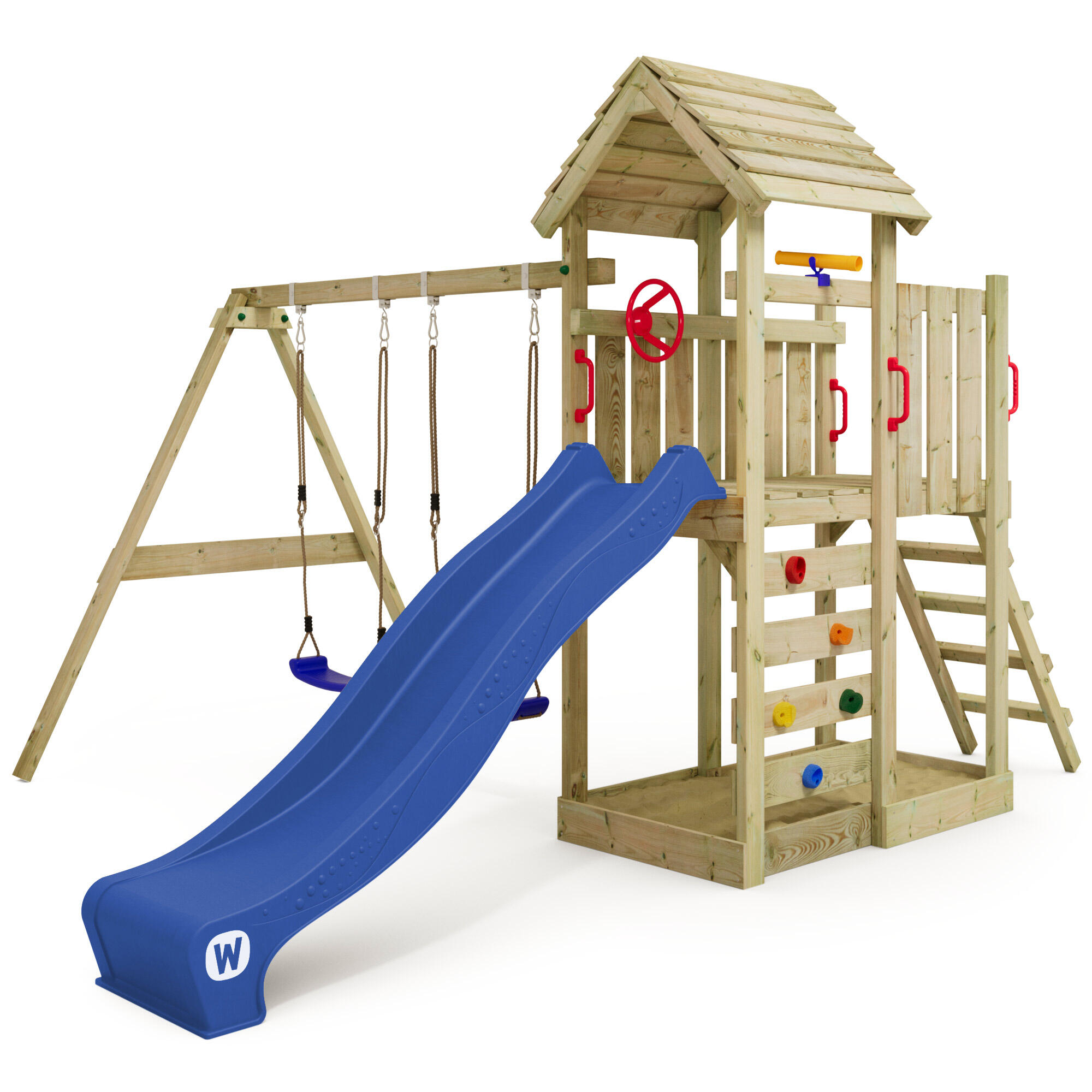 Wickey - Aire De Jeux Multiflyer Toit En Bois Avec Balançoire Bleu - Aire De Jeu - Bleu - No Size - Decathlon