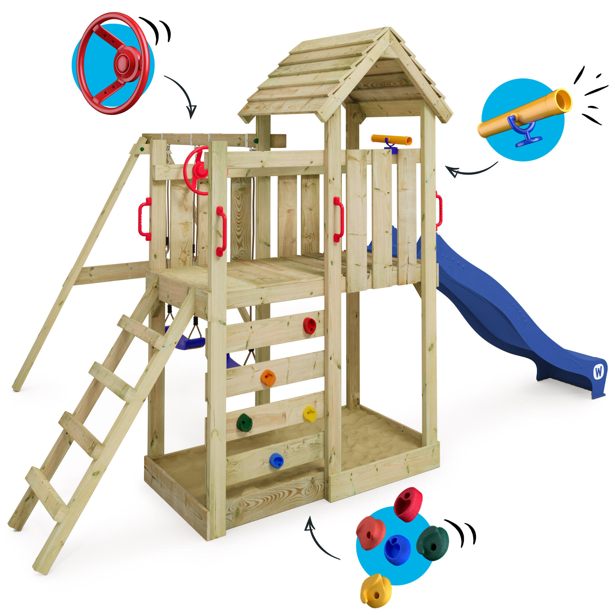 Parque infantil Wickey MultiFlyer con techo de madera 3/6