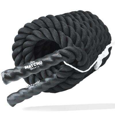 Battle rope / fitness touw - 38mm x 9m - zwart - gewoven polyester