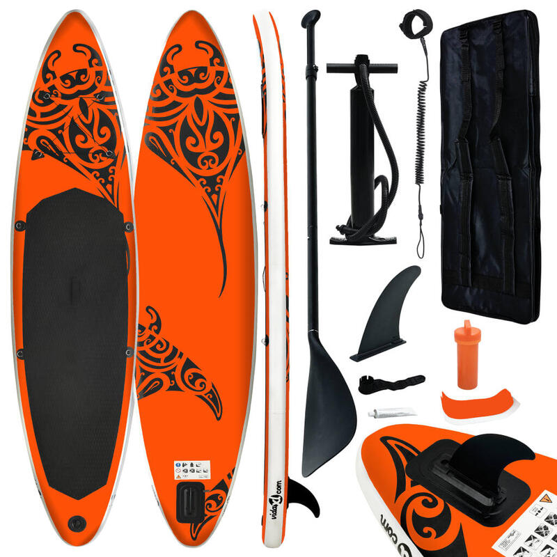 Conjunto prancha de paddle SUP insuflável 366x76x15 cm laranja