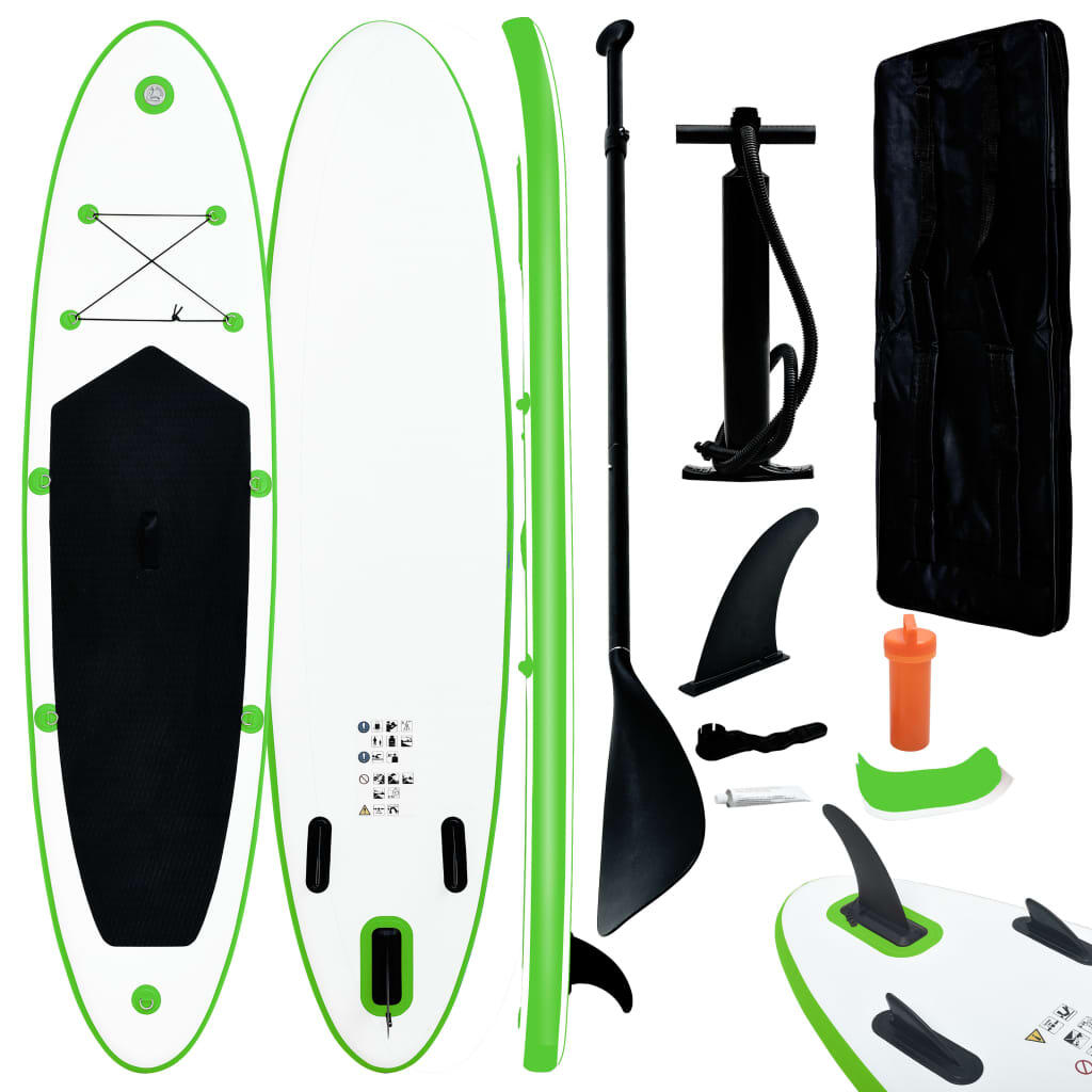 VIDAXL Juego de tabla de paddle surf hinchable verde y blanco