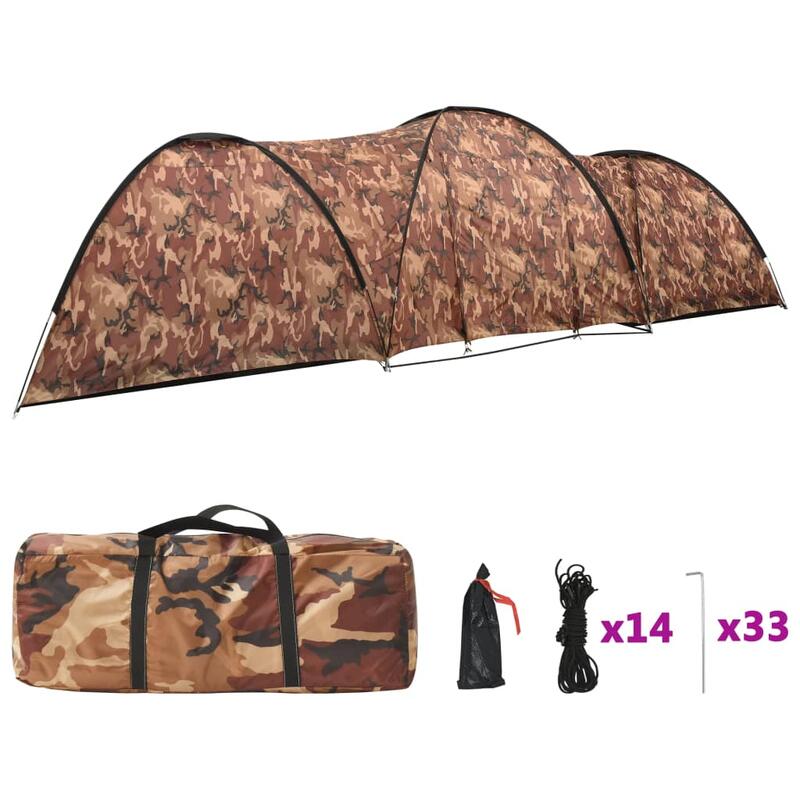 Tenda iglu de campismo 650x240x190 cm 8 pessoas camuflagem