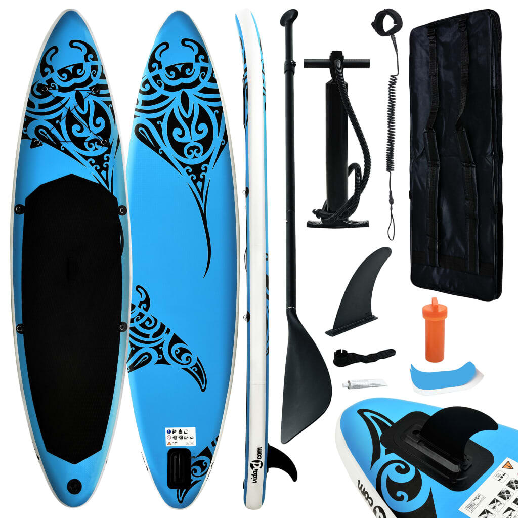 VIDAXL Juego de tabla de paddle surf hinchable azul 305x76x15 cm