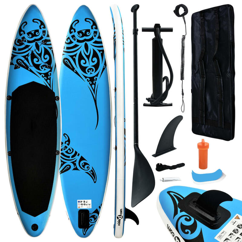 Conjunto prancha de paddle SUP insuflável 366x76x15 cm azul