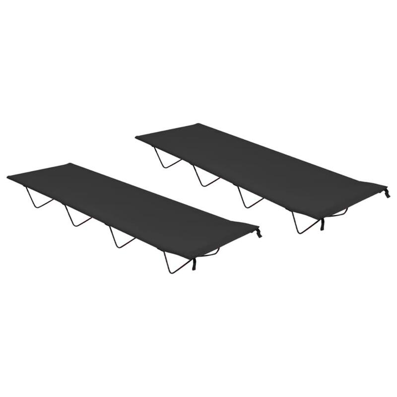 Camas de camping 2 uds tela Oxford y acero negro 180x60x19 cm