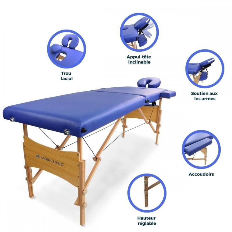 Table de massage pliante 186x60 Appui-têteHauteur réglable Portable En bois