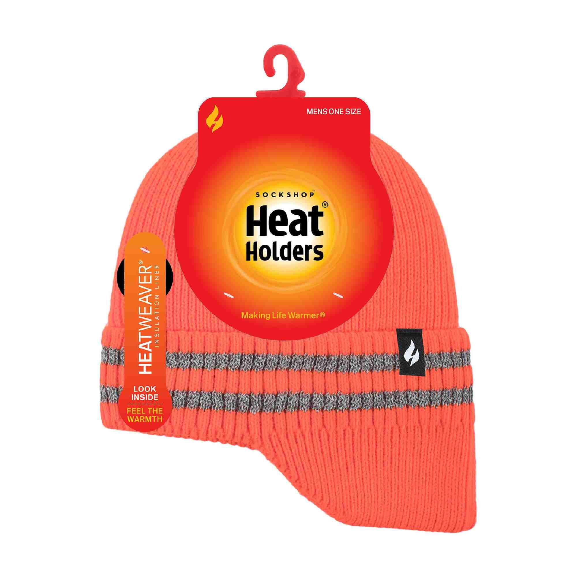 Mens Hi Vis Reflective Fleece Lined Thermal Winter Hat with Drop Neck 2/5