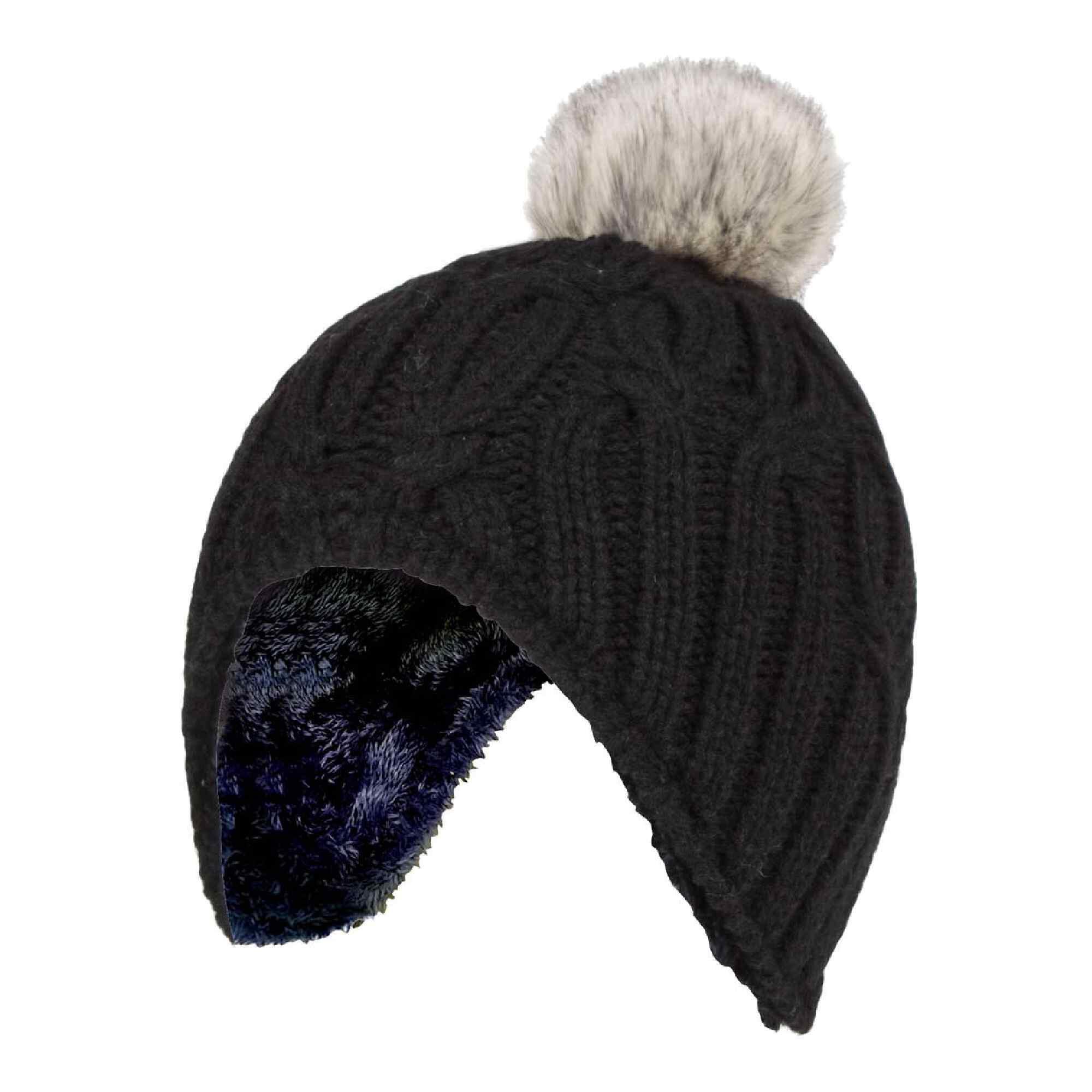 Girls Cable Knitted Beanie Hat with Pom Pom Bobble for Winter 1/3