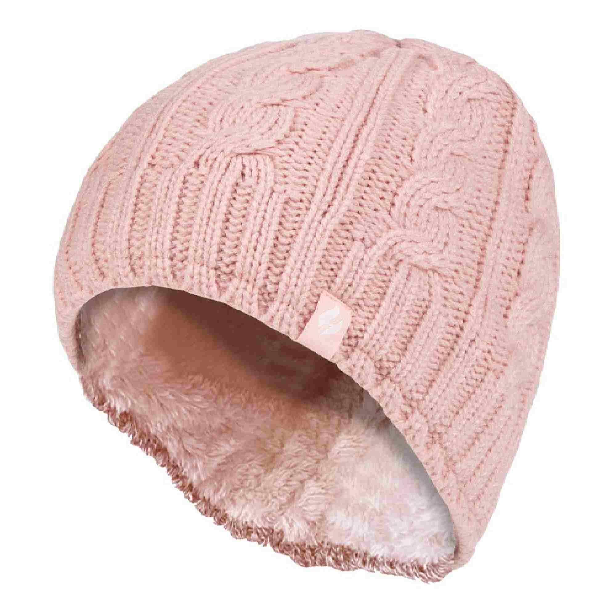 HEAT HOLDERS Ladies Cable Knit 3.4 Tog Fleece Lined Thermal Winter Hat