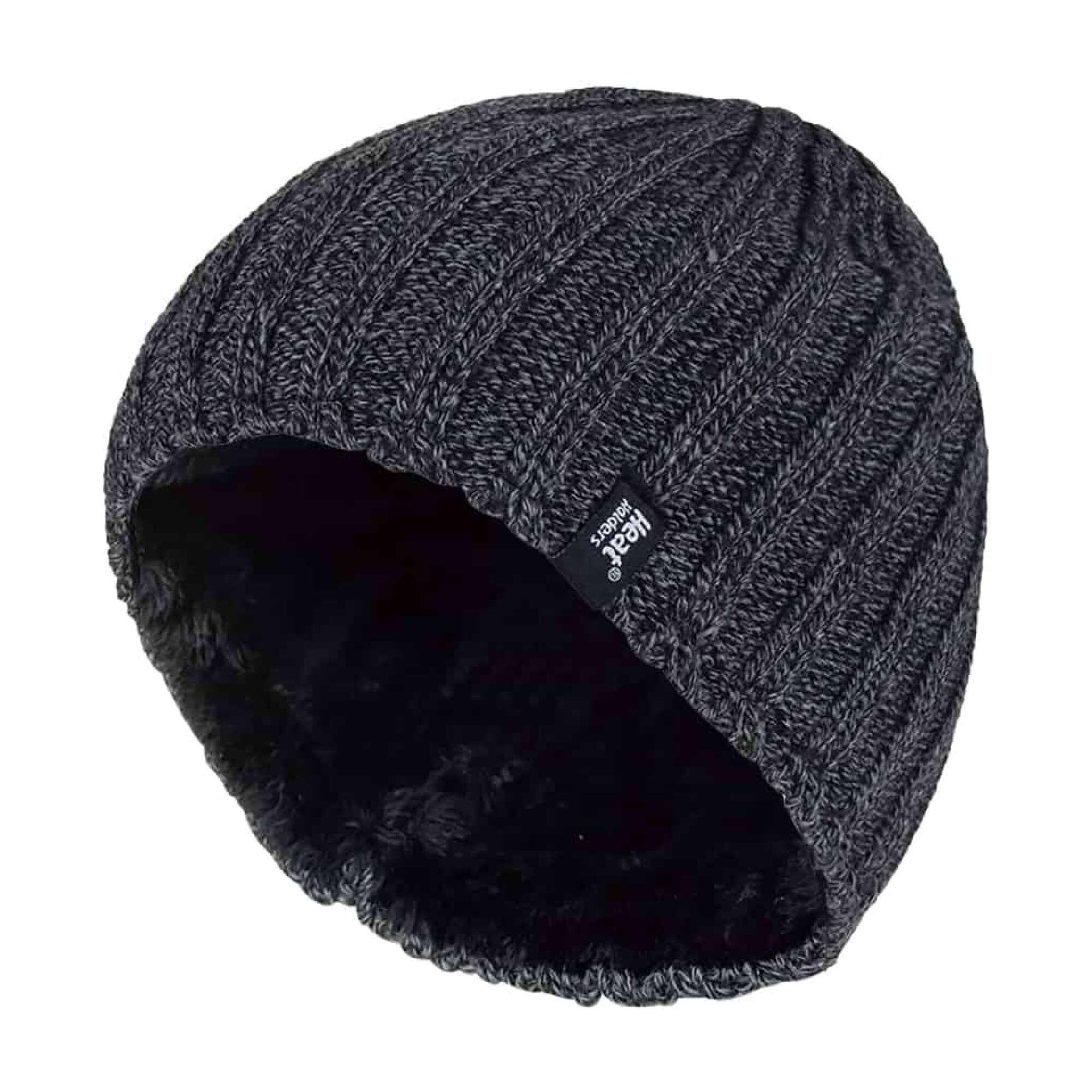 Mens 3.4 TOG Fleece Lined Ribbed Knitted Thermal Winter Hat 1/4