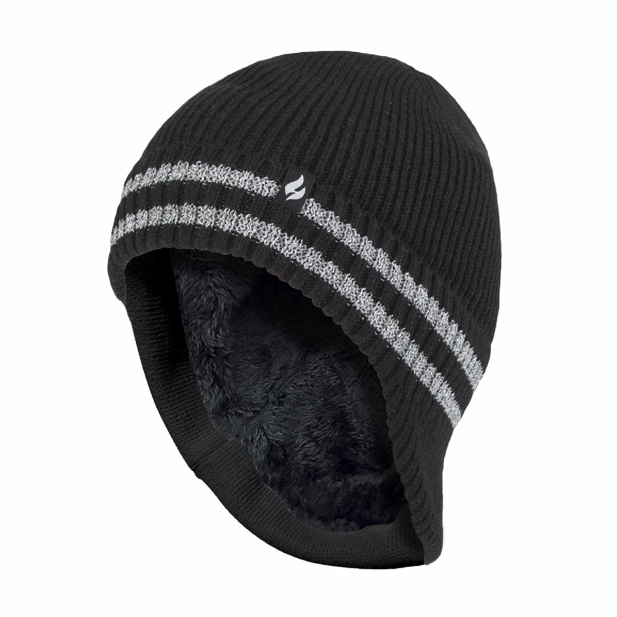 HEAT HOLDERS Mens Hi Vis Reflective Fleece Lined Thermal Winter Hat with Drop Neck