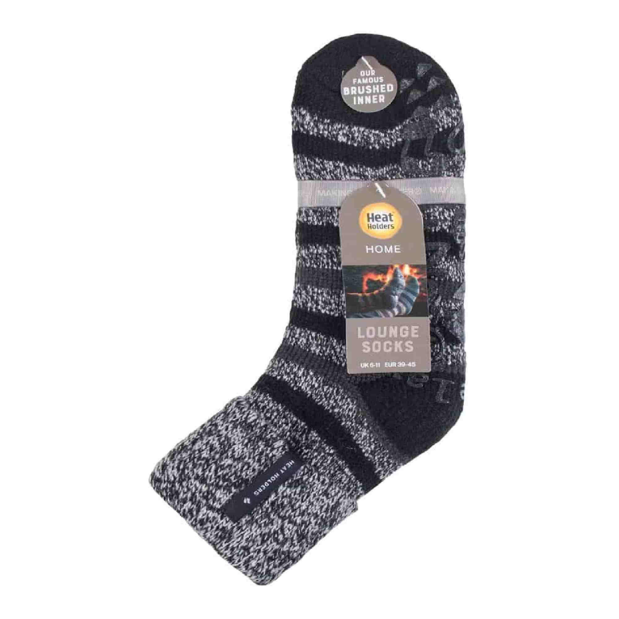 Mens Turnover Thermal Fleece Lined Bed Socks with Non Slip Grips 2/4