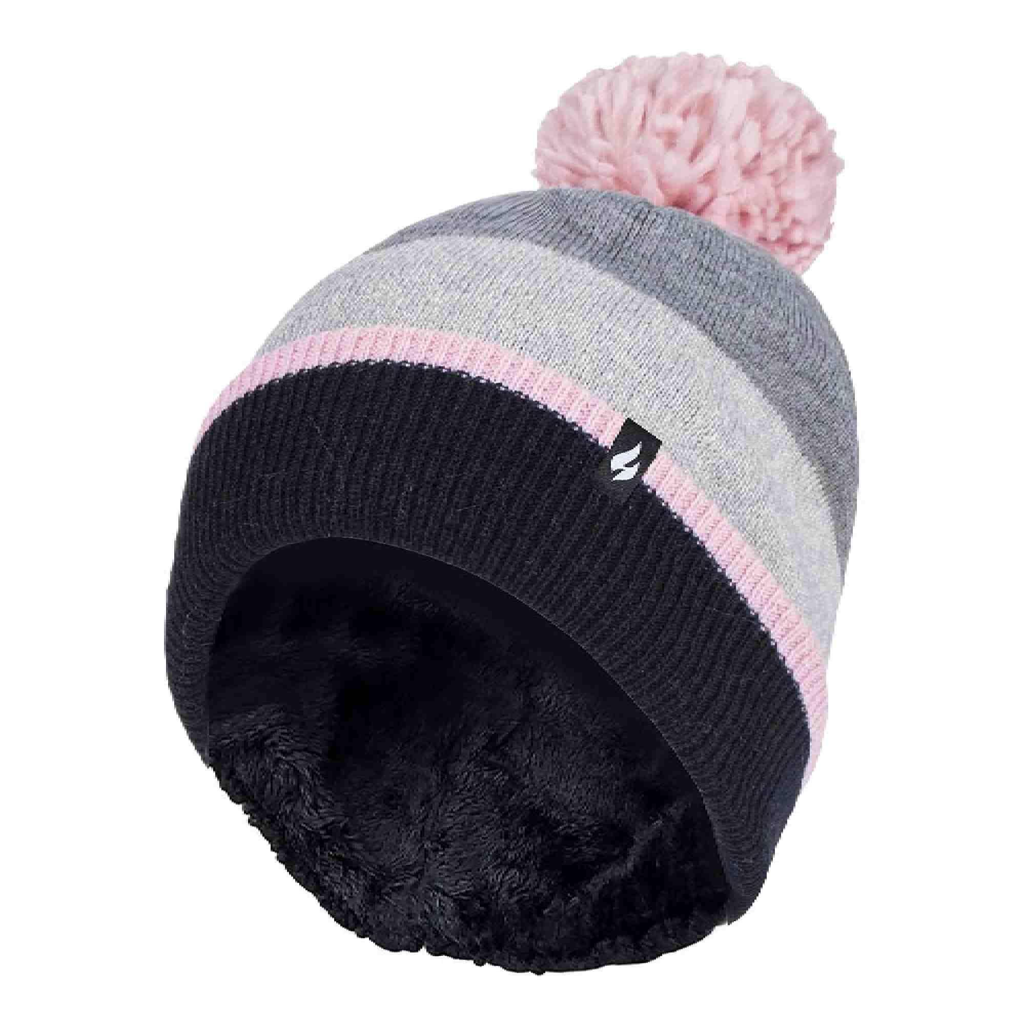 HEAT HOLDERS Ladies Warm Knit Fleece Lined Winter Warm Hat with Pom Pom