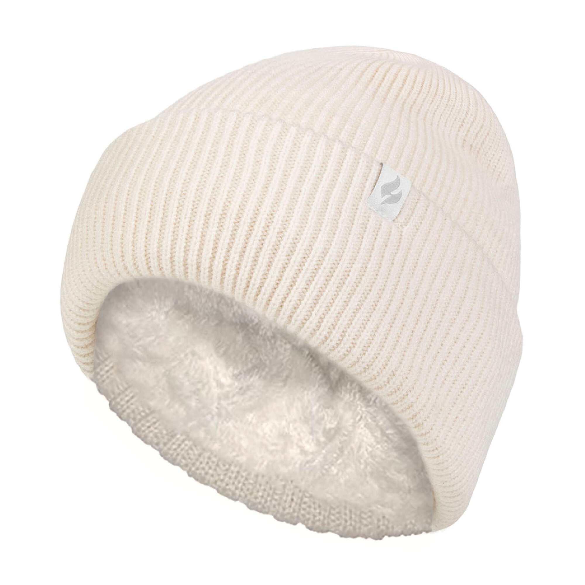 Ladies Fleece Lined Ribbed Thermal Turnover Hat for Winter 1/4