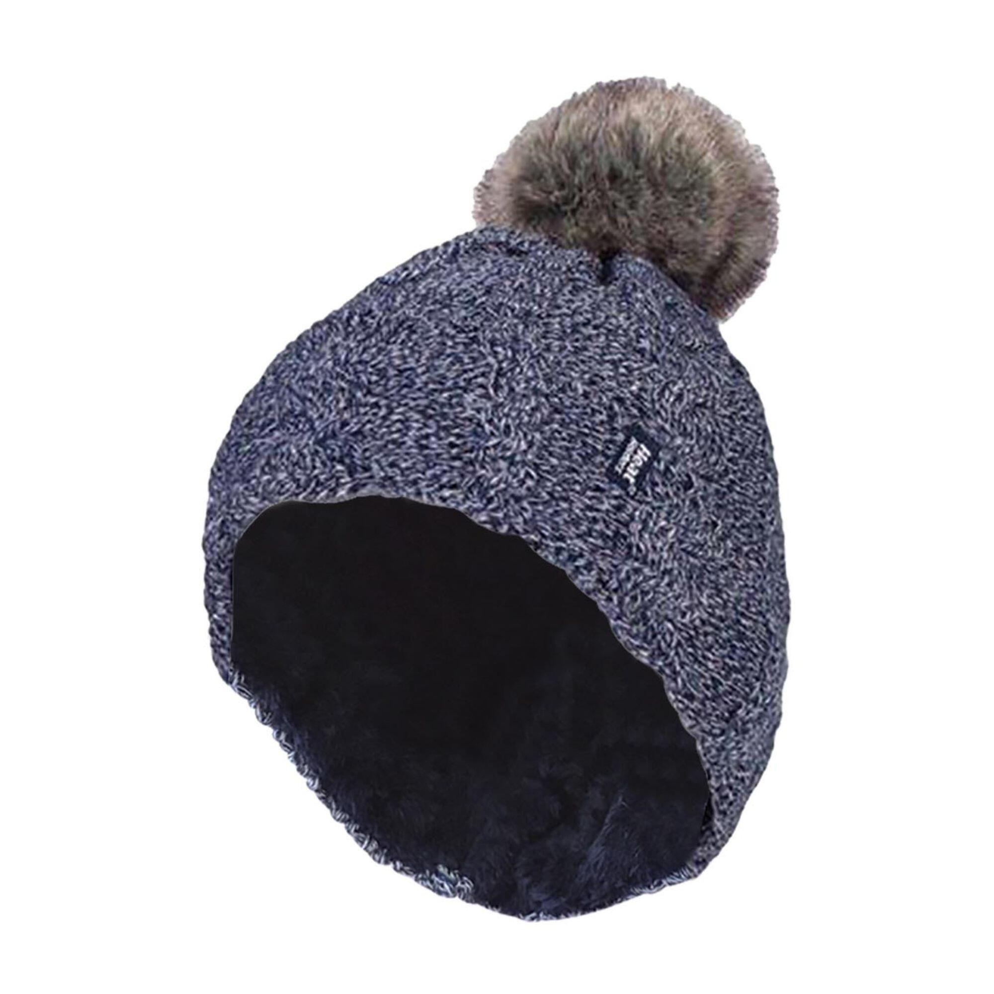 Ladies Knit Fleece Lined Thermal Bobble Hat with Pom Pom 1/4