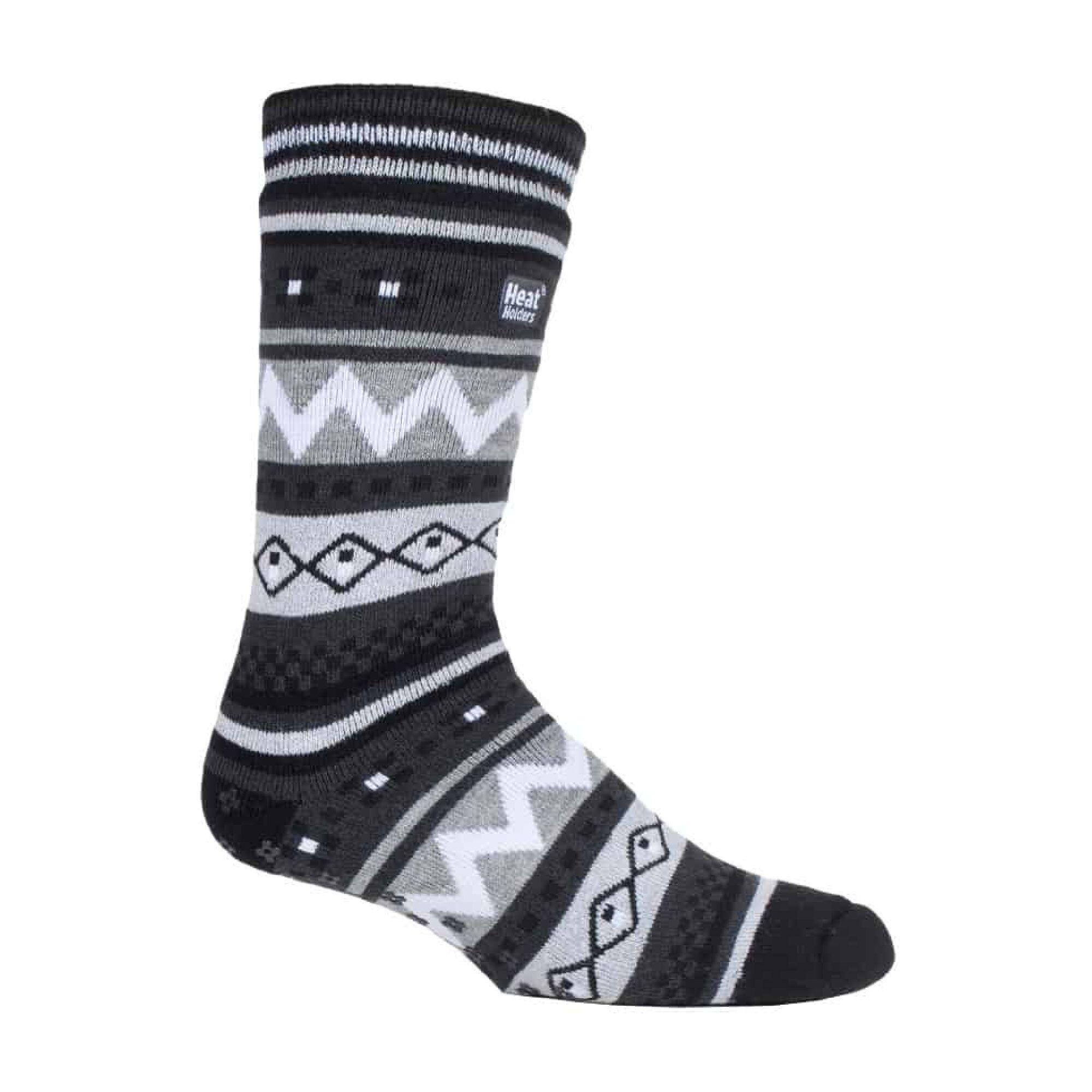 Mens Nordic Patterned Non Slip Thermal Slipper Socks with Grippers