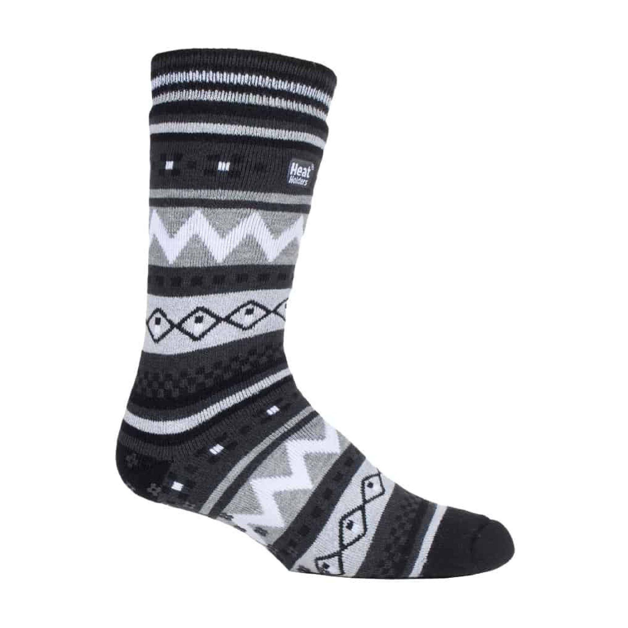 HEAT HOLDERS Mens Nordic Patterned Non Slip Thermal Slipper Socks with Grips