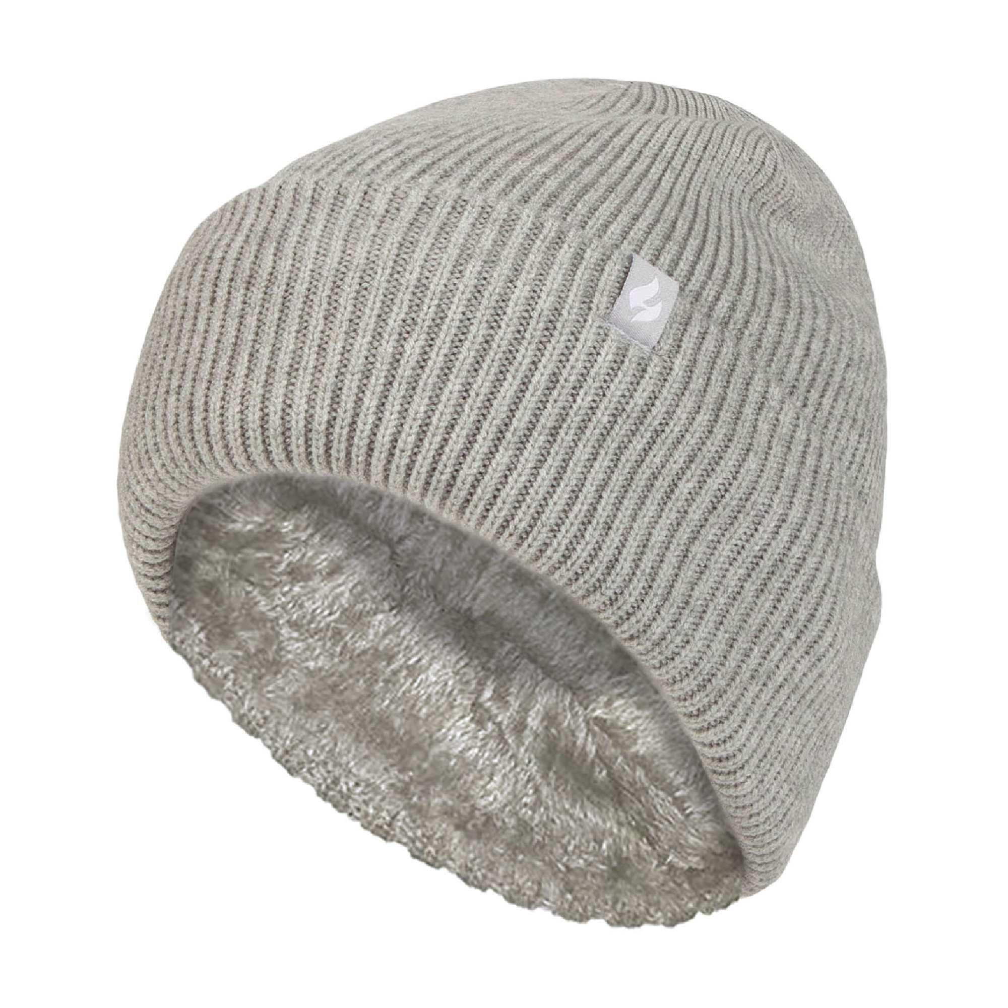 Ladies Fleece Lined Ribbed Thermal Turnover Hat for Winter 1/4