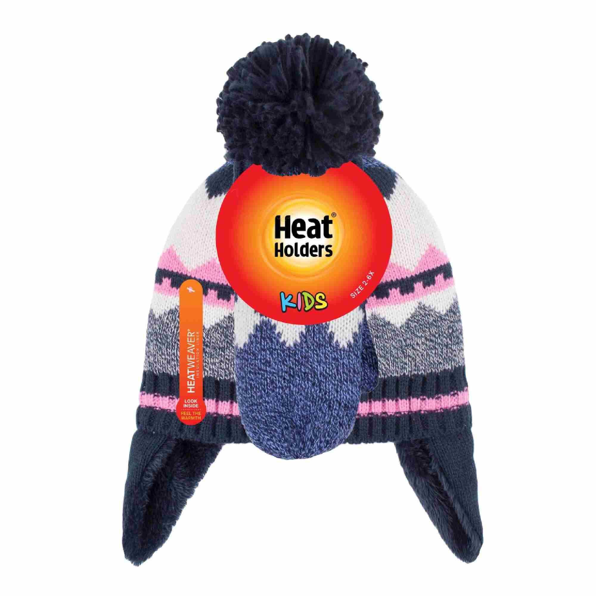 Girls Nordic Pattern Trapper Hat with Pom Pom and Mittens Set 2/4