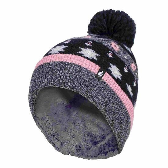 Heat Holders - Bonnet d'hiver à rayures thermiques pour femme avec pompon