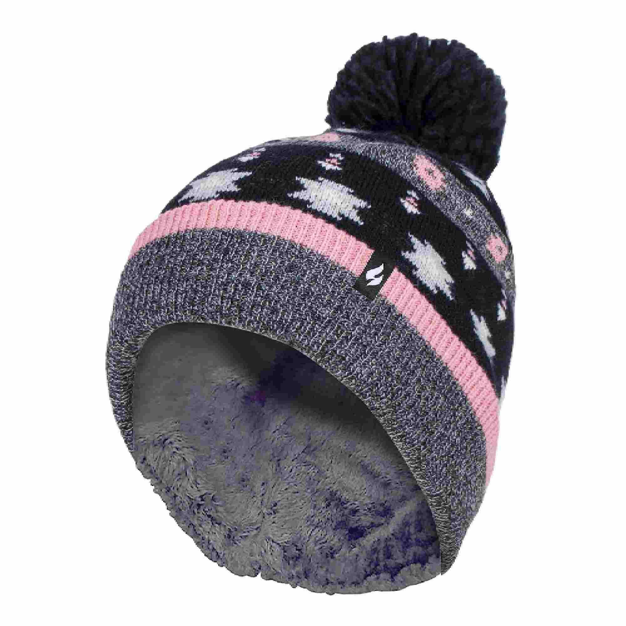 HEAT HOLDERS Ladies Warm Knit Fleece Lined Winter Warm Hat with Pom Pom