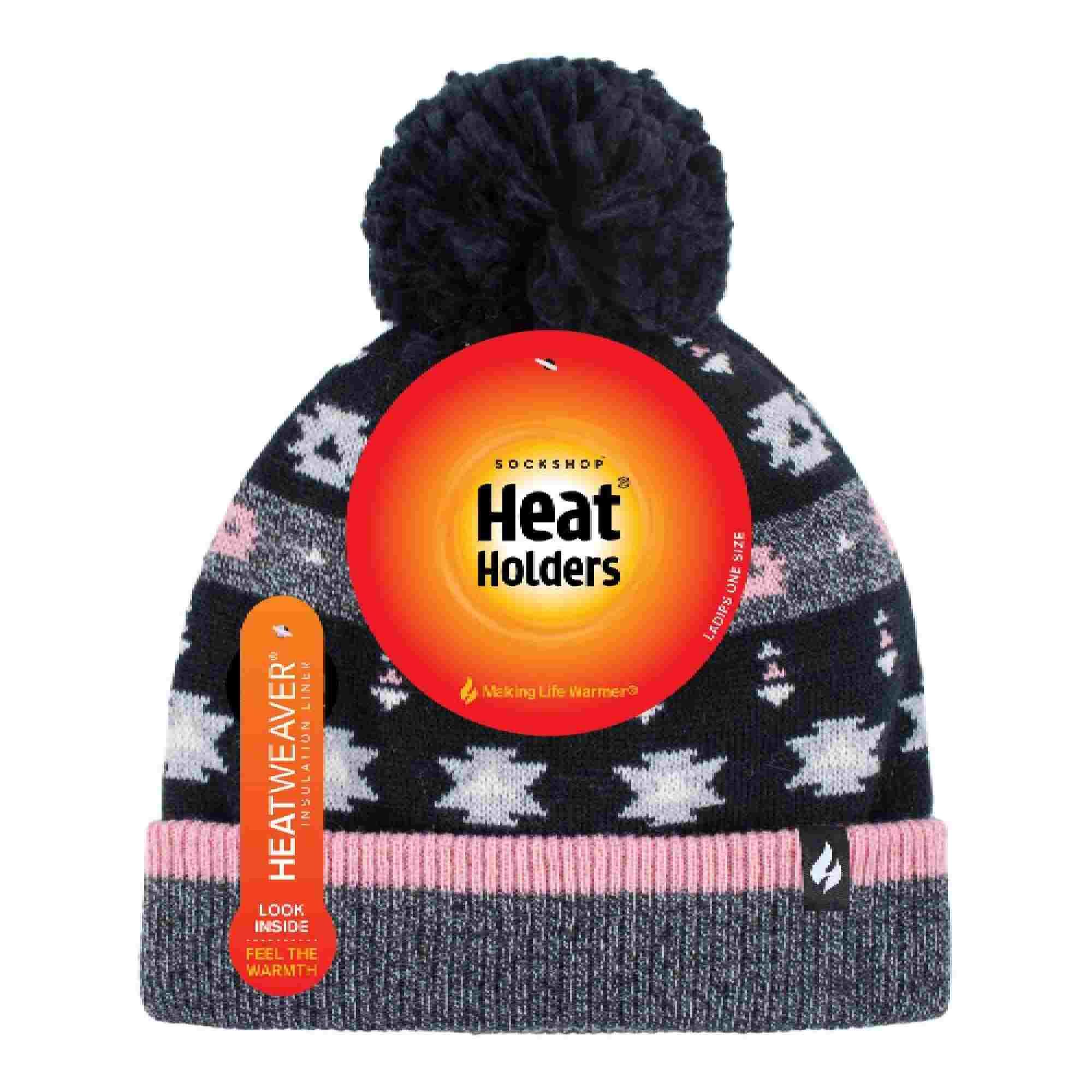 Heat Holders - Bommelmütze Stricken Damen | Wintermütze Gestreift Nordic Muster 2/5
