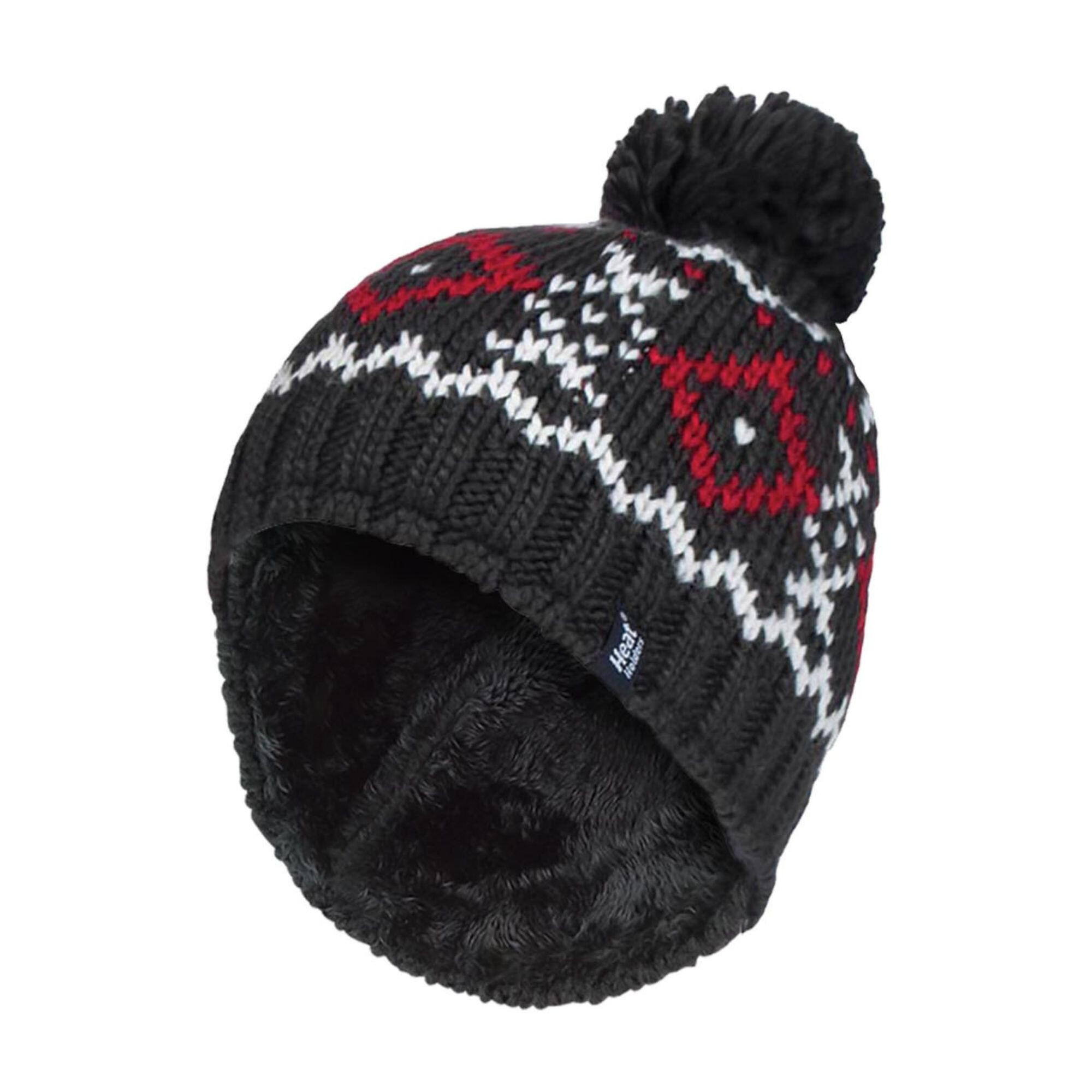 Mens Fleece Lined Thermal Winter Warm Beanie Bobble Hat with Pom Pom 1/6