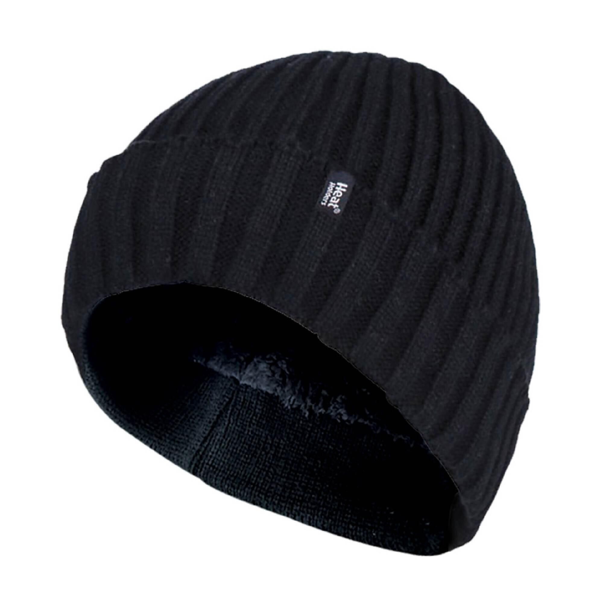 HEAT HOLDERS Mens Ribbed Knit Fleece Lined Warm Turn Over Cuff Thermal Beanie Hat