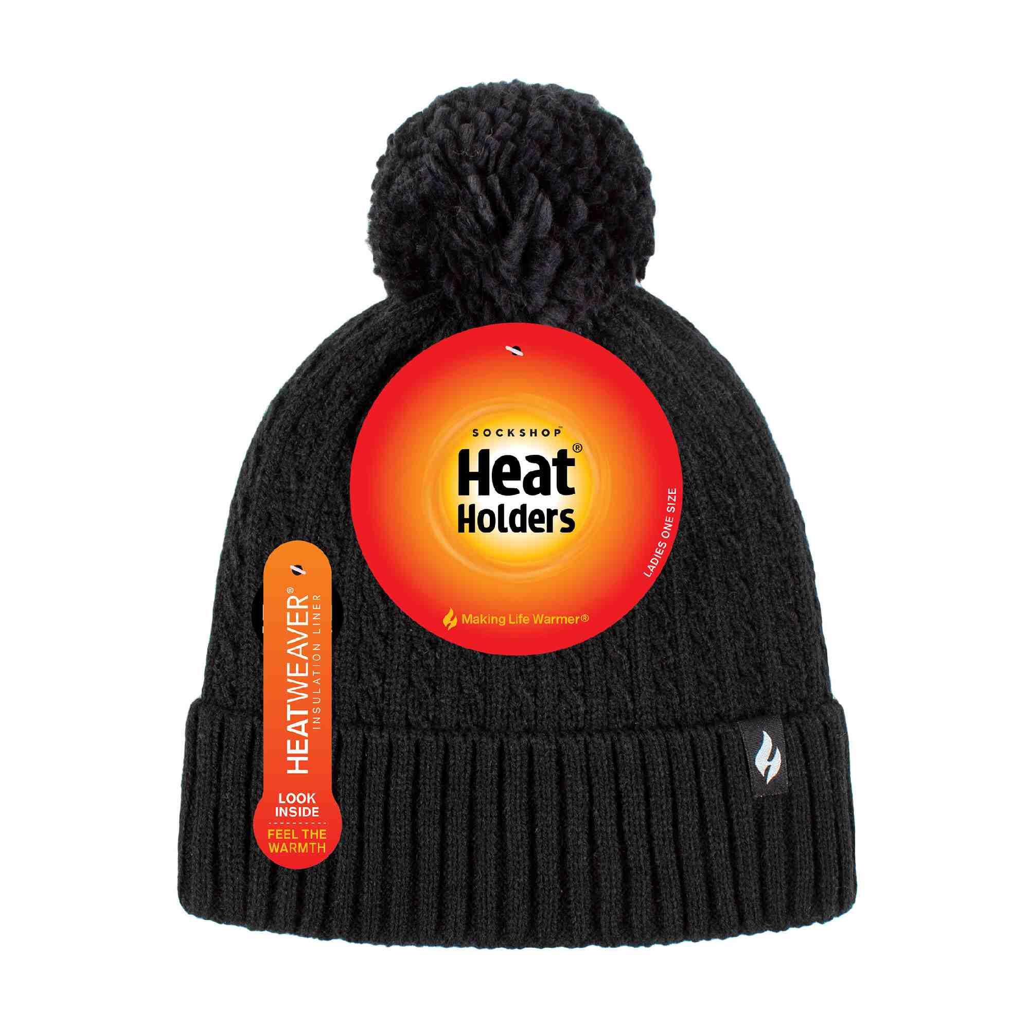 Ladies Winter Ribbed Thermal Cable Knit Beanie Pom Pom Hat 2/5