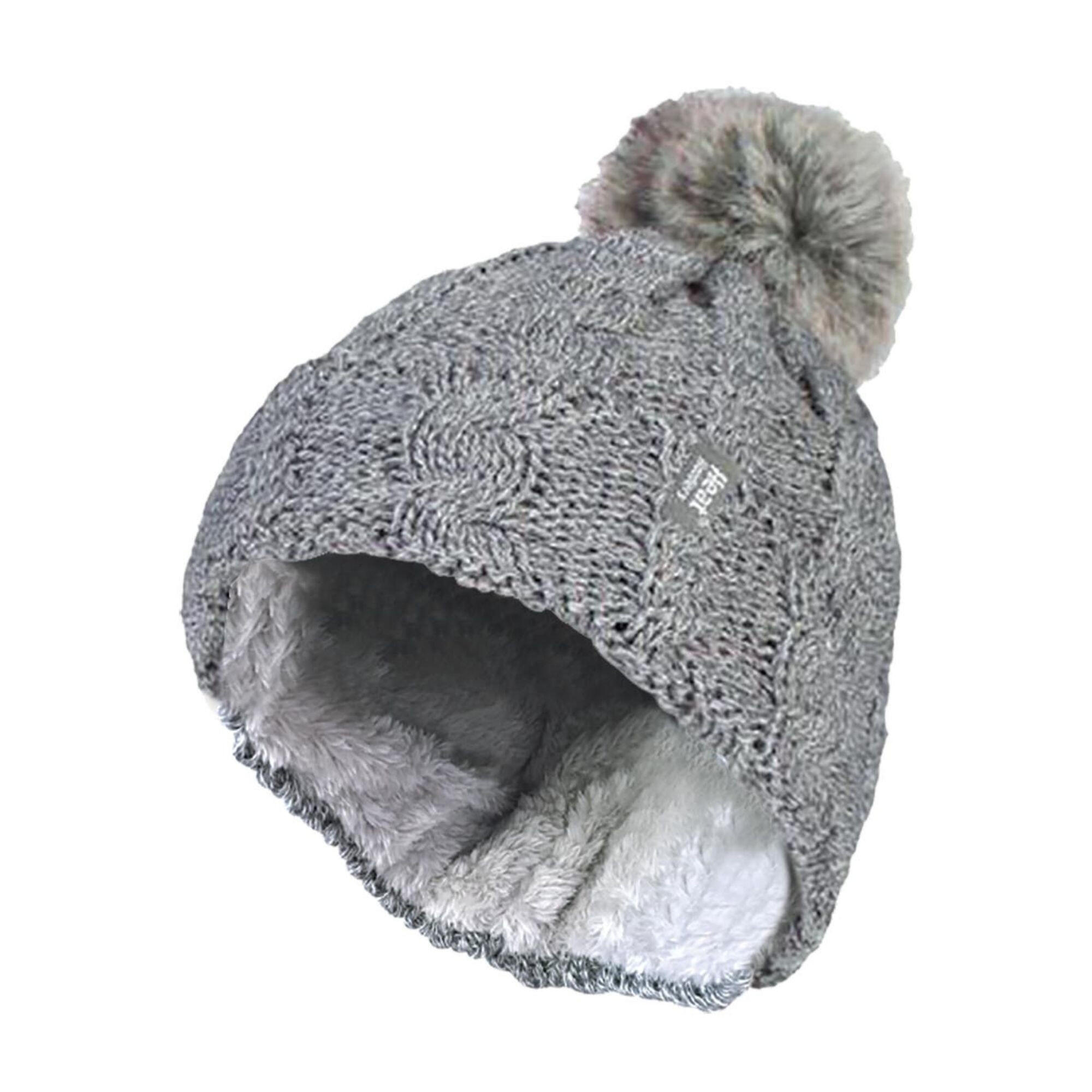 Ladies Knit Fleece Lined Thermal Bobble Hat with Pom Pom 1/4